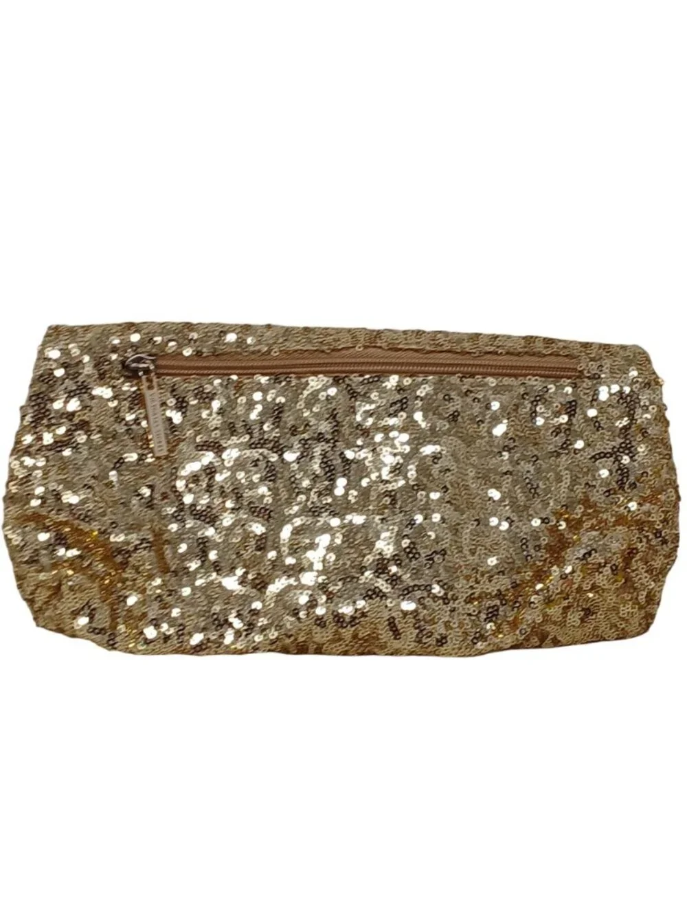 Victorias Secret Gold Sequin Clutch Fold-Over Closure & Zippered Pocket #D-25 - Picture 2 of 11